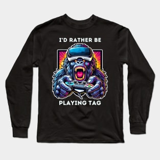 Funny Gorilla VR Playing Tag Boys Adult Gorilla VR Gamer Long Sleeve T-Shirt